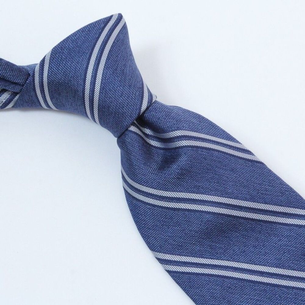 Bonobos Blue White Repp Stripe Silk Linen Blend Men’s Tie Handmade in USA